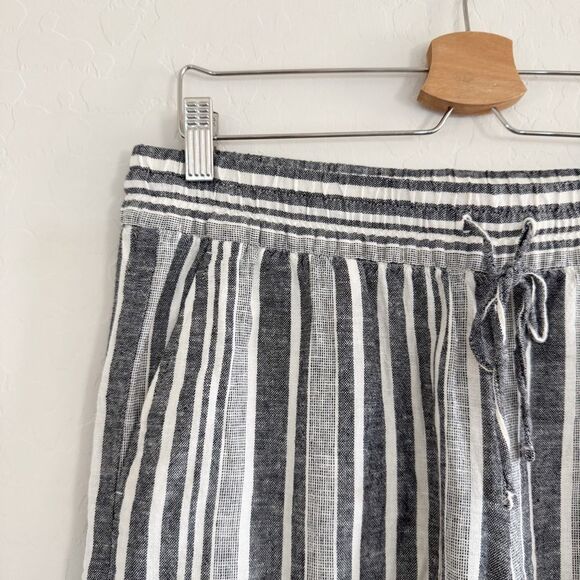 Banana Republic Linen Blend Pull On Crop Wide Leg Pants Striped Coastal Sz M - Picture 5 of 7